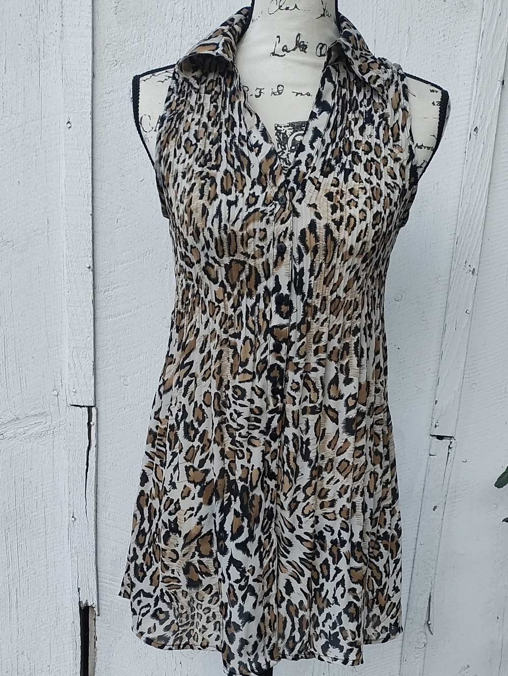 Allison Taylor Leopard Print Sleeveless Tunic Blouse Y2K
